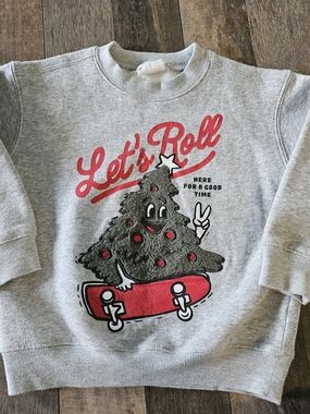 Cotton On Grey Kids Sweatshirt with Red Graphic Skateboard